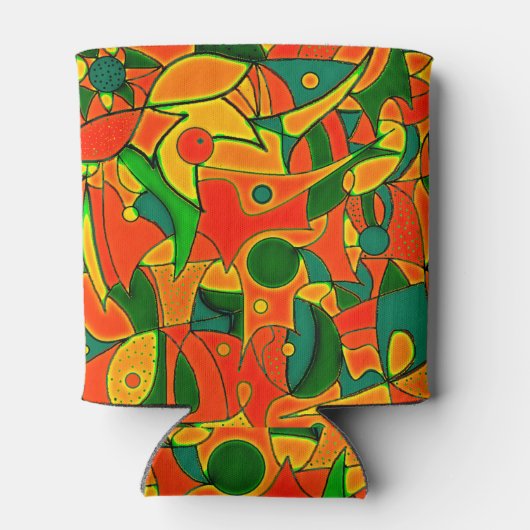 抽象芸術赤色の断片的なパッチワーク 缶クーラー (裏面)