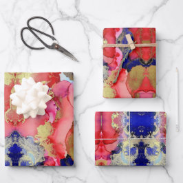 抽象芸術赤金ゴールド紫 ラッピングペーパーシート