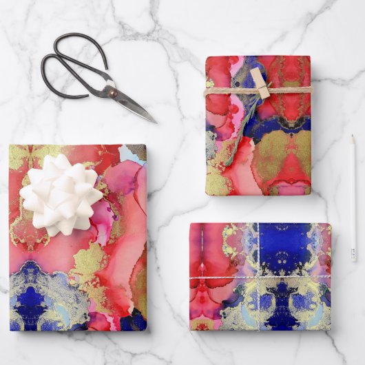 抽象芸術赤金ゴールド紫 ラッピングペーパーシート (正面)