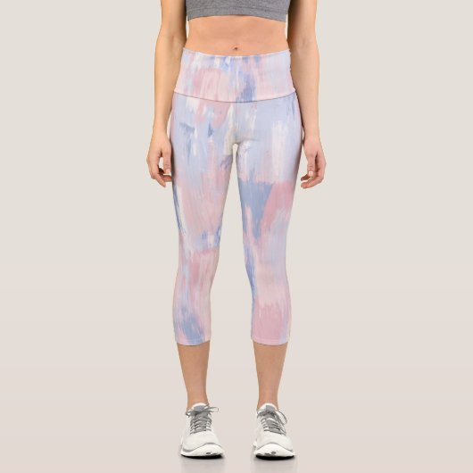 抽象芸術赤面と青絵を描線 カプリレギンス (正面)