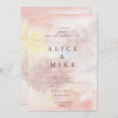 抽象芸術赤面と黄色の水彩背景イン 招待状 (正面/裏面)