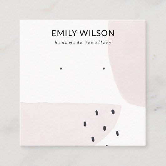 抽象芸術赤面ダスキーピンクスタッドイヤリングディスプレイ  スクエア名刺 (正面)