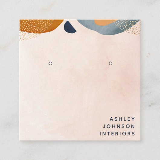 抽象芸術赤面ピンクテラコッタ金ゴールドイヤリングディスプレイ スクエア名刺 (正面)