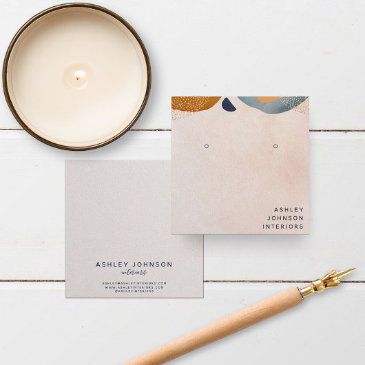 抽象芸術赤面ピンクテラコッタ金ゴールドイヤリングディスプレイ スクエア名刺