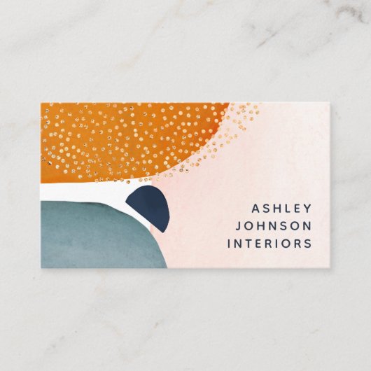 抽象芸術赤面ピンクテラコッタ金ゴールドソーシャルメディア 名刺 (正面)