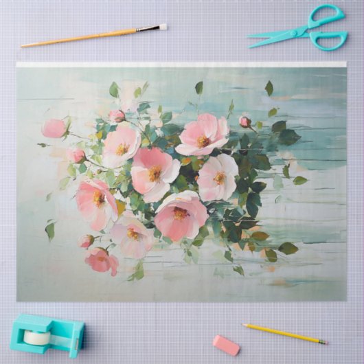 抽象芸術赤面ピンクフローラブーケデクページ 薄葉紙 (クラフト)