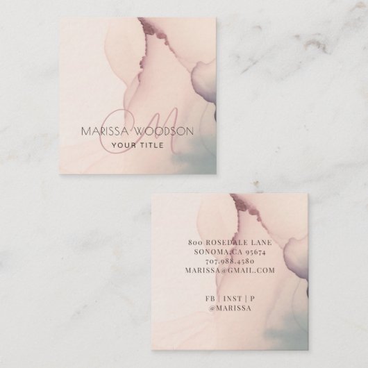 抽象芸術赤面ピンクモノグラムスクウェア スクエア名刺 (正面/裏面)