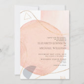 抽象芸術赤面ピンク&ゴールドオーガニックフォイル結婚ズ 招待状 (正面)