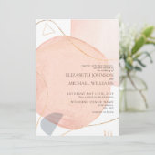 抽象芸術赤面ピンク&ゴールドオーガニックフォイル結婚ズ 招待状 (スタンド正面)