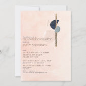 抽象芸術赤面ピンク&ブルー金ゴールドフルート卒業 招待状 (正面)