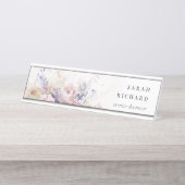 抽象芸術赤面薄紫水カラーバラフローラバンチ デスクネームプレート (正面)