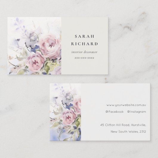 抽象芸術赤面薄紫水カラーバラフローラバンチ 名刺 (正面/裏面)