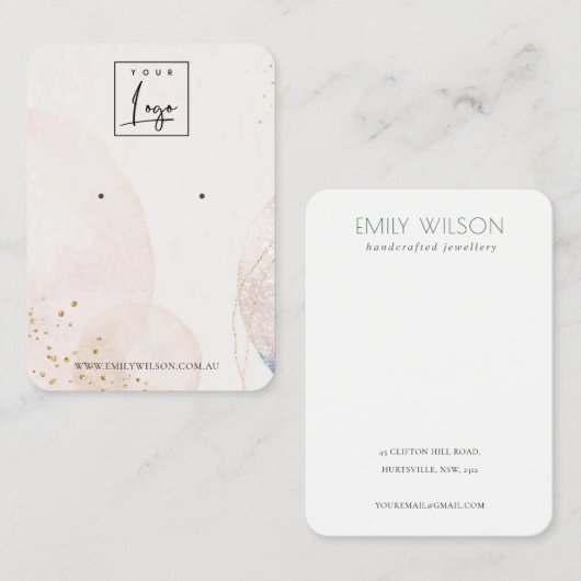 抽象芸術赤面金ゴールド水彩イヤリングディスプレイ 名刺 (正面/裏面)