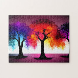 抽象芸術赤黄色シルエット樹 ジグソーパズル