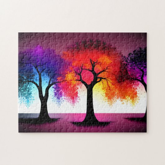 抽象芸術赤黄色シルエット樹 ジグソーパズル (横)