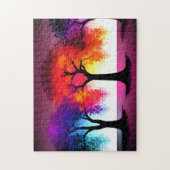 抽象芸術赤黄色シルエット樹 ジグソーパズル (縦)