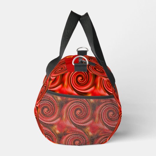 抽象芸術赤黒黄色の渦巻パーソナライズされたき ダッフルバッグ (右)