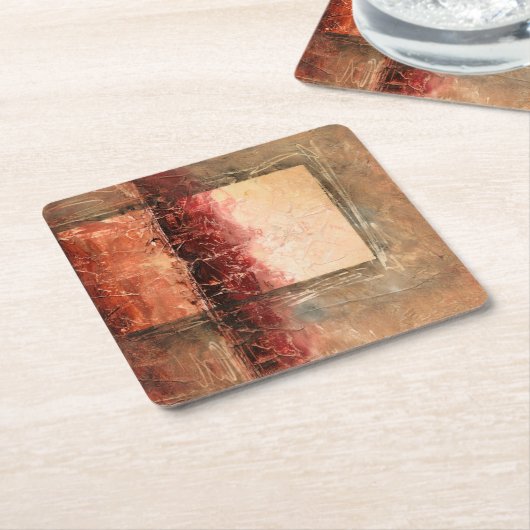 抽象芸術赤 スクエアペーパーコースター (アングル)