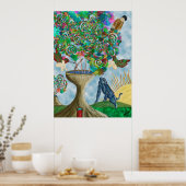 抽象芸術超現実的ファンタジーアートフローラ ポスター (キッチン)