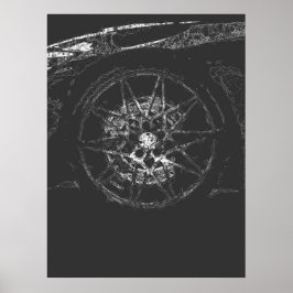 抽象芸術車のホイールリム美的ラインアート ポスター