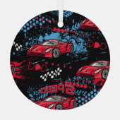 抽象芸術車グランジ、子供っぽいパターン。 ガラスオーナメント (裏面)