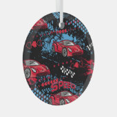 抽象芸術車グランジ、子供っぽいパターン。 ガラスオーナメント (正面右)