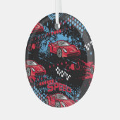 抽象芸術車グランジ、子供っぽいパターン。 ガラスオーナメント (正面左)