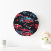 抽象芸術車グランジ、子供っぽいパターン。 ラージ壁時計 (ホーム)