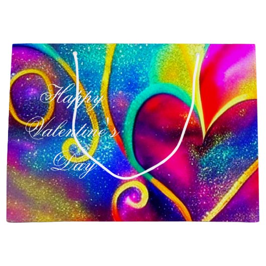 抽象芸術輝くハートバレンタイン ラージペーパーバッグ (正面)