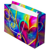 抽象芸術輝くハートバレンタイン ラージペーパーバッグ (正面アングル)