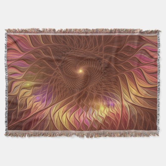 抽象芸術輝く茶色の植物がフラクタル芸術を打つ スローブランケット (正面)
