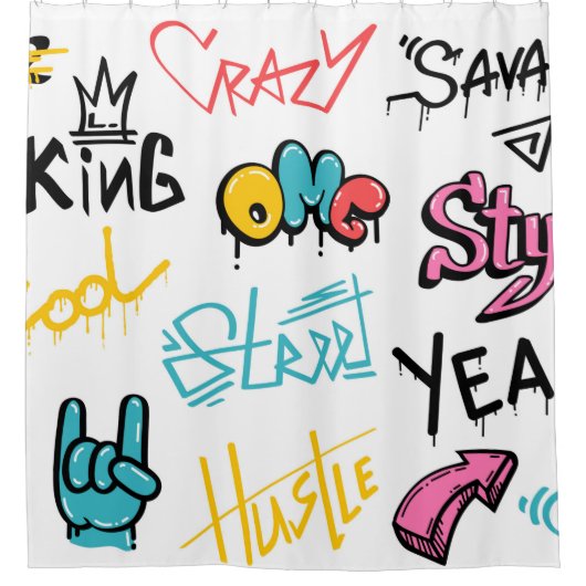 抽象芸術通りグラフィティレタリング要素g シャワーカーテン (正面)