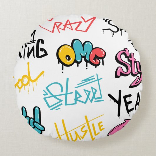 抽象芸術通りグラフィティレタリング要素g ラウンドクッション (正面)