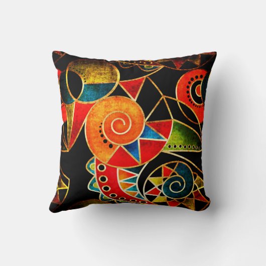 抽象芸術部族の民族幾何学的パターン明るい クッション (裏面)