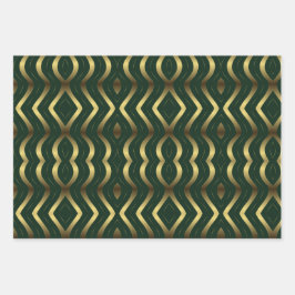 抽象芸術金ゴールドとエメラルドグリーンウェーストライプブ ラッピングペーパーシート