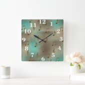 抽象芸術金ゴールドとティール（緑がかった色）音符パターン スクエア壁時計 (ホーム)