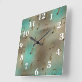 抽象芸術金ゴールドとティール（緑がかった色）音符パターン スクエア壁時計 (傾斜)