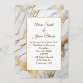抽象芸術金ゴールドと白い大理石の結婚式の招待 招待状 (正面/裏面)