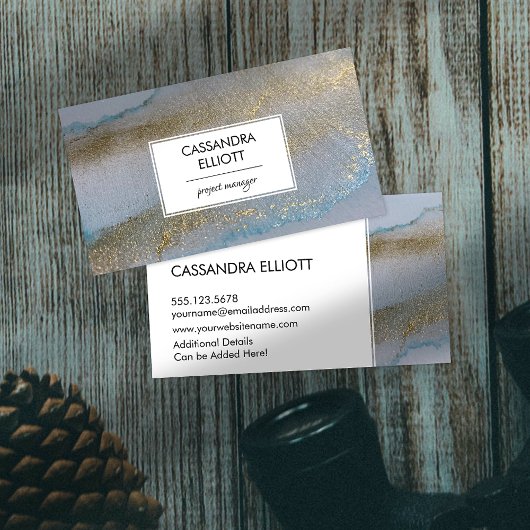 抽象芸術金ゴールドと繊細なブルーアルコールインクリキッドアート 名刺