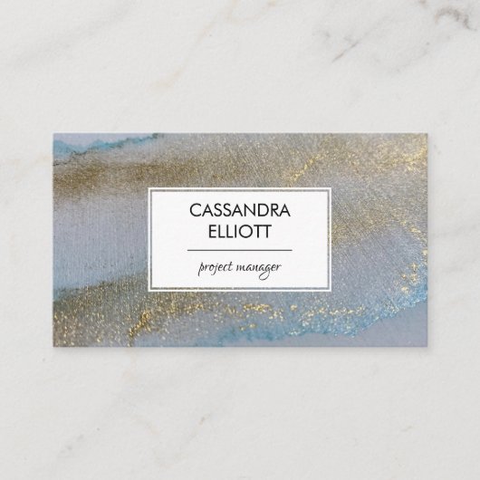 抽象芸術金ゴールドと繊細なブルーアルコールインクリキッドアート 名刺 (正面)