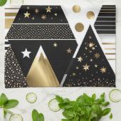 抽象芸術金ゴールドと黒い三角形のキッチンタオル キッチンタオル (折り畳み)