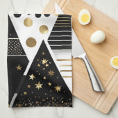 抽象芸術金ゴールドと黒い三角形のキッチンタオル キッチンタオル (四つ折り)