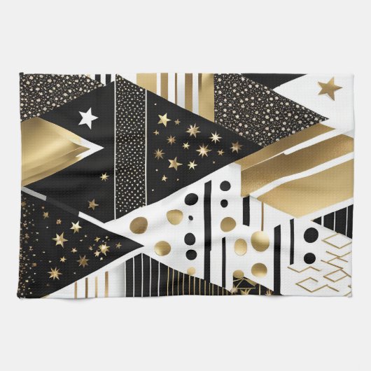 抽象芸術金ゴールドと黒い三角形のキッチンタオル キッチンタオル (横)