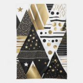 抽象芸術金ゴールドと黒い三角形のキッチンタオル キッチンタオル (縦)