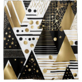 抽象芸術金ゴールドと黒い三角形のシャワーカーテン シャワーカーテン (正面)