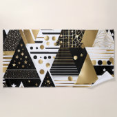 抽象芸術金ゴールドと黒い三角形のビーチタオル ビーチタオル (正面)