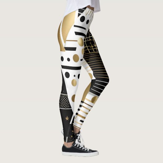 抽象芸術金ゴールドと黒い三角形のレギング レギンス (右)