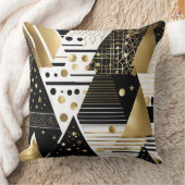 抽象芸術金ゴールドと黒い三角形ピロー クッション (ブランケット)