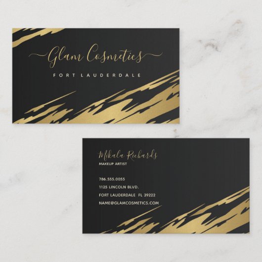 抽象芸術金ゴールドのブラシストローク 名刺 (正面/裏面)