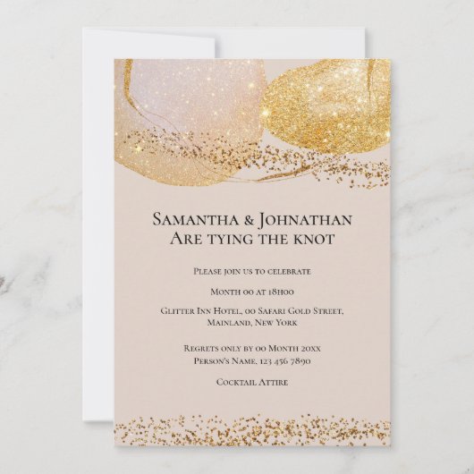 抽象芸術金ゴールドのモダングリッター結婚図形 招待状 (正面)